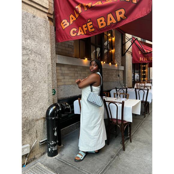 Sophia Asymmetrical Small Tote in Bijou Blue and Gray Cotton Twill Plaid - Picture 4 of 4